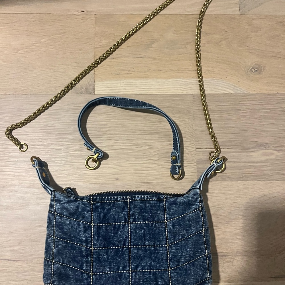 Zara Blue Denim Shoulder Bag with Gold Chain